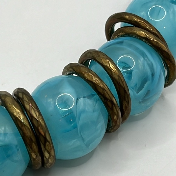 Large Bubble Necklace with Copper Circles! Big Bold Clear Blue Ball 20” Necklace - Picture 4 of 13